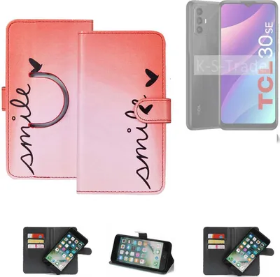 Produktbild von K-S-Trade Schutzhülle Handyhülle kompatibel mit TCL 30 Se Hülle cover bookstyle Etui ''smile'' rot Standfunktion Kameraschutz (1Stk)