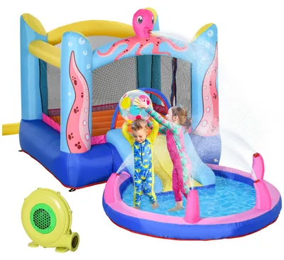 Obrázok produktu pre Samonafukovací skákací hrad Outsunny s ventilátorom, šmýkačkou a trampolínou