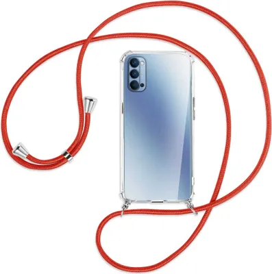 Produktbild von Handykette Backcover-Schutzhülle mit Band (Metall silberfarben) für Oppo Reno4 5G - rot
