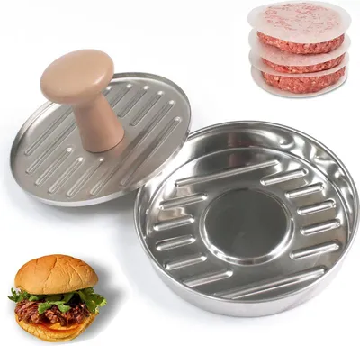 Obrázek produktu pro 5palcový lis na hamburgery z nerezové oceli, nepřilnavý lis na hamburgery pro přípravu hamburgerových placiček