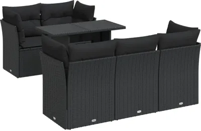 Produktbild von 6-tlg. Garten-Sofagarnitur mit Kissen Schwarz Poly Rattan
