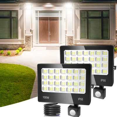 LED-Strahler mit Bewegungsmelder, 2er-Set, 100 W, 10.000 lm, IP66
