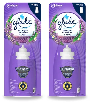Imagen del producto de 2 unidades de recambio para ambientador Glade Sense & Spray, aroma lavanda y aloe, 18 ml. Paquete económico