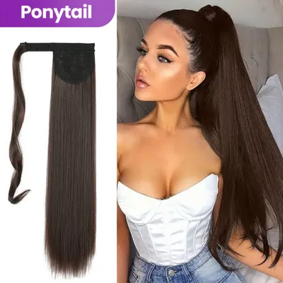 Produktbild von 65 cm dlhý rovný predlžovací cop do chvosta syntetický príčesok na predlžovanie vlasov pre ženy 120 g