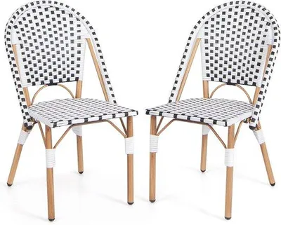 Productafbeelding van Famanu bistrostool set, 2 stuks - Stapelbare rieten stoelen voor buiten, met metalen frame, draagvermogen van 150 kg