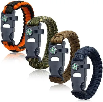 Productafbeelding van Survival Armband 5-in-1 Set - Paracord Armband - Vuurstarter - Kompas - Reddingsfluitje - 290 cm Touwsnijder - Overlevingsarmband