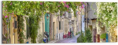 Produktbild von Bild auf Leinwand - Leinwandbild - Straße dekoration blumen griechenland - 150x50cm - Wand Bild - Wanddeko - Leinwanddruck - Bilder - Kunstdruck - Leinwand bilder - Wandkunst - CA150x50-2429