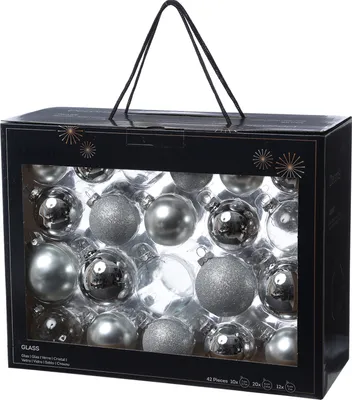 Christbaumkugel - Weihnachtsbaumkugel - Glas - glänzend, matt, glitzernd - silber - 42 Stück