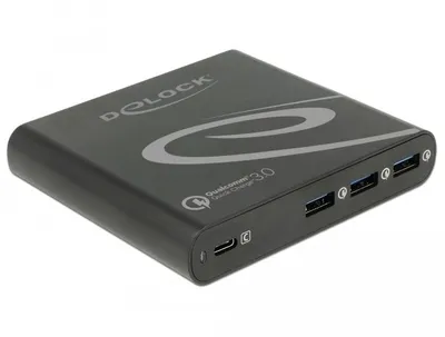 Produktbild von Netzteil extern USB Type-C" PD + 3x USB A Quickcharge3.0 85W schwarz Delock