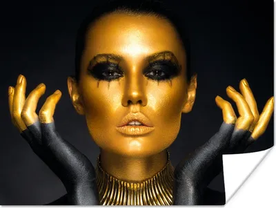 Produktbild von MuchoWow® Poster Frau - Porträt - Gold - Luxus - Schwarz 120x90 cm - Wandbild