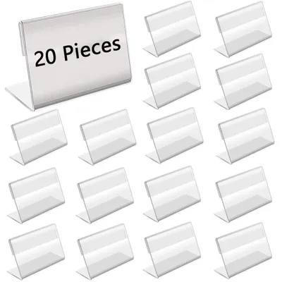Immagine prodotto di Porta etichette a forma di L - 20 pezzi - Acrilico trasparente - Robusto e resistente - Supporto da tavolo - Ideale per supermercati e uffici - Espositore per prezzi