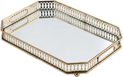 Image de Plateau décoratif, surface miroir élégante, solution de rangement polyvalente, jaune
