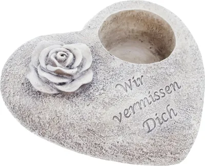 Produktbild von FRANK FLECHTWAREN Grabschmuck in Herzform mit Schriftzug "Wir vermissen dich" mit Rose und Grablicht-Halter, wetterfest