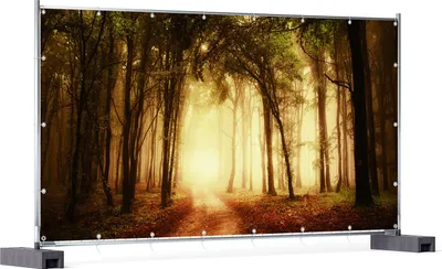 Produktbild von Wallario XXL Outdoor-Poster für Garten oder Balkon, Motiv Sonnenuntergang auf dem Waldweg, in ca. 340 x 173 cm