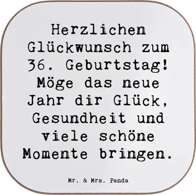 Produktbild von Mr. & Mrs. Panda Untersetzer Glas Spruch 36. Geburtstag Glückwünsche - Weiß - Geschenk, Gesundheit, Familie, Tee, Happy Birthday, gläseruntersetzer, Jubiläum, Feiern