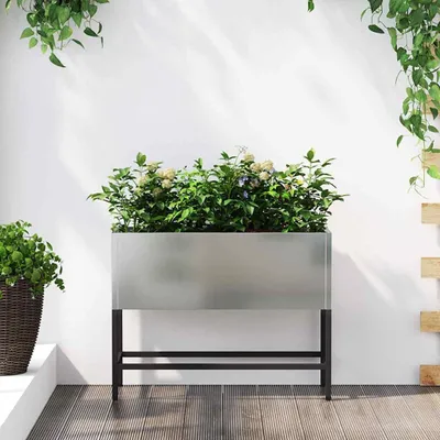 Productafbeelding van Verhoogde Tuinbak - Bloembak Plantenbak - Bloemen Kweken - Verzinkt Staal - 60x26x45cm - Zilver