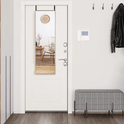 Obrázok produktu pre Nástenné zrkadlo 120 x 37 cm, celoplošné zrkadlo na stenu a dvere, zrkadlo na dvere s 3-stupňovým nastaviteľným háčikom, tvrdené sklo a kovový rám, závesné zrkadlo na vstup do šatníka (zlaté)