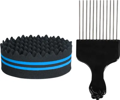 Zdjęcie produktu dla Gąbka do czesania włosów z dużymi otworami, metalowe ząbki, dwustronny gąbkowy grzebień afro do stylizacji włosów