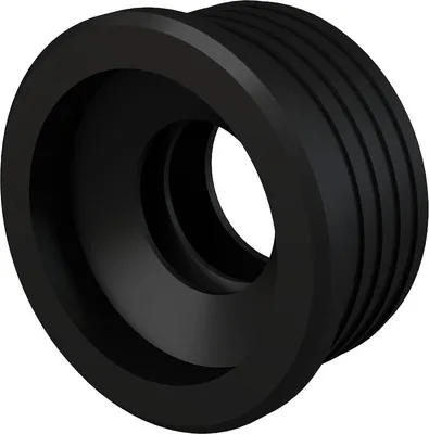 A 3D render of a black rubber grommet with ribbed outer edges and a stepped inner bore.