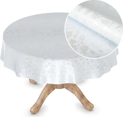 Produktbild von Tischdecke Wachstuch MIMOSA Blumen Weiß Robust Wasserabweisend Rund 140 cm