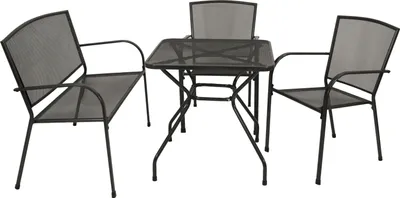 Produktbild von DEGAMO Gartengarnitur CLASSIC 4-teilig (2x Stapelsessel, 1x Bank 2er, 1x Tisch 70x70cm), Streckmetall anthrazit