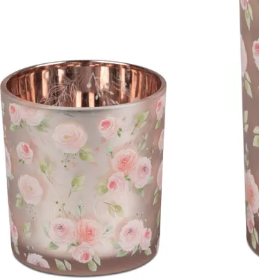 Produktbild von Teelichthalter, Windlicht LA ROSE mit Rosendekor H. 8cm rosa aus Glas Formano