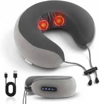 Image de Appareil de massage du cou électrique - Coussin portable - Relaxation musculaire du cou - Chauffage et vibration - Forme en U - Gris