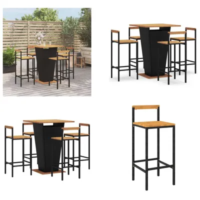Produktbild von vidaXL 5 tlg. Gartenbar Set Schwarz Poly Rattan & Massivholz Akazie - Gartenbar Set - Gartenbar Sets - Garten Bar Set - Gartenbar