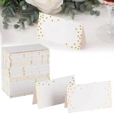 50 Tischkarten Hochzeit, Goldfolie mit Punkten, 9x11,4 cm