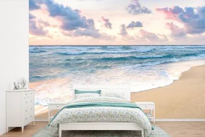 Produktbild von MuchoWow® Fototapete für Wohnzimmer oder Schlafzimmer Wandtapete Vinyl Motivtapete Strand - Wolken - Pastell - 525x350 cm - Das Hintergrundbild
