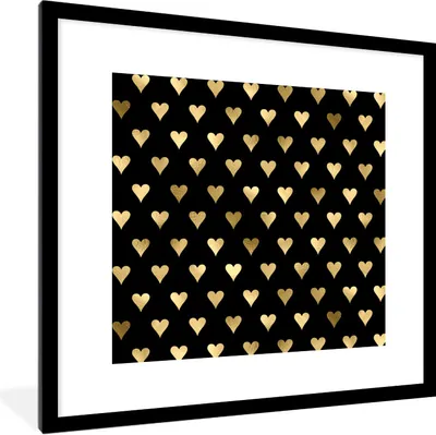 Produktbild von MuchoWow® Gerahmtes Poster Muster - Herz - Gold 40x40 cm - Poster mit Schwarzem Bilderrahmen Wandposter Rahmen Foto Bilder - Poster - Plakat im Rahmen