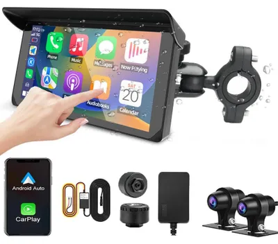 Obrázek produktu pro Navigační systém pro motocykly, 5 palců - Bezdrátové připojení CarPlay a Android Auto - GPS, Bluetooth, TPMS