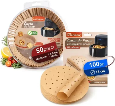 Produktbild von Heißluftfritteuse Backpapier 150 Stück, 16x16 cm, Antihaftbeschichtung, zum Kochen