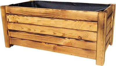 Produktbild von Weeco Holz-Blumenkasten mit erhöhtem Sockel, rechteckige Pflanzkiste aus Naturholz, montiert, Braun – Balkon- und Gartendekor