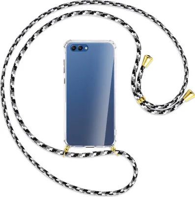 Produktbild von Handykette Backcover-Schutzhülle mit Band (Metall goldfarben) für Honor View 10 / V10 - schwarz/grau/weiß