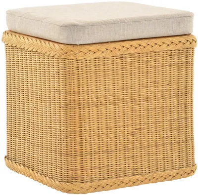 Produktbild von KRINES HOME Rattan Wäschekorb Wäschetruhe Sitz gepolstert Honig, Flur-Bank Aufbewahrungsbox mit Deckel Bad-Hocker Sitzhocker Wäschesammler Sitz-Truhe Natur (Honig, Quadratisch)