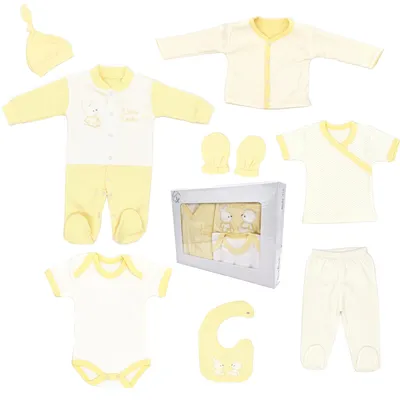 Produktbild von BLUE EYES Baby Geschenk Set 8-teilig, 100% Baumwolle, , Neugeborenen Erstausstattung 0–4 Monate, Gelb-Hase