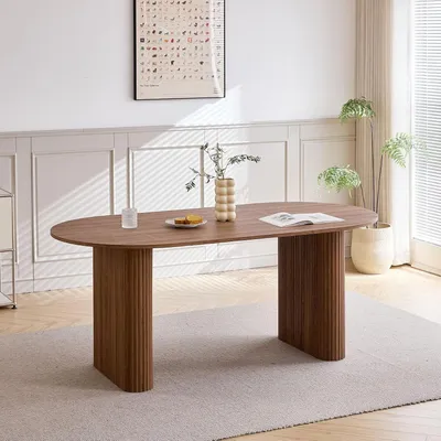 Image de Grande table ovale de salle à manger - Table ronde - Table de cuisine - Table pour restaurant - Table de travail - Plateau en MDF avec imitation bois