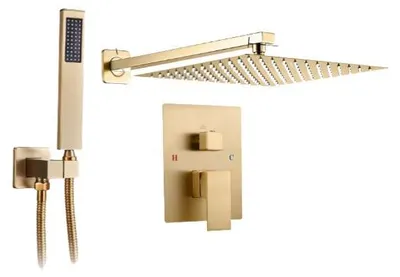 Produktbild von Duscharmatur Set, Hochdrucksystem, Verstellbare Handbrause, Gold Quadrat 10in