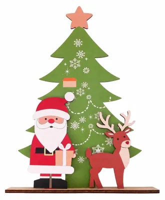 Produktbild von Weihnachtsdeko Holz Weihnachtsmann Baum Rentier - 29 cm - Tischdeko Figuren 3-teilig - Zum Hinstellen