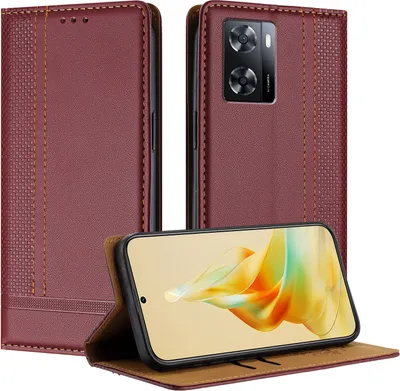 Produktbild von Handyhülle für OPPO A57 4G Leder Flip Klappbare Schutzhülle mit Standfunktion Dunkelrot