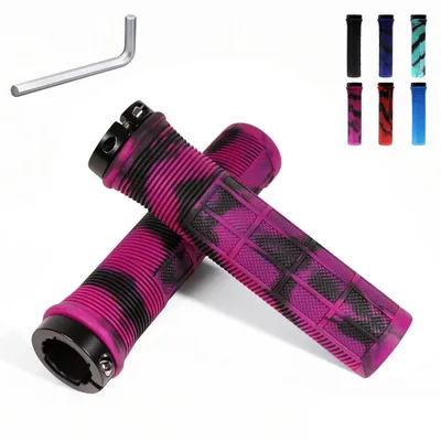 Obrázok produktu pre Riadidlá na bicykel, 22 mm, univerzálne, ergonomické, protišmykové, gumové, s uzamykacím mechanizmom, čierno-fialové