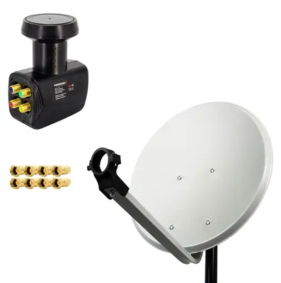 Produktbild von PremiumX 45cm Satellitenschüssel Hellgrau SAT Antenne Quad LNB 8x F-Stecker