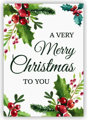 Produktbild von 4x Elegante klassische Weihnachtskarte mit roten Beeren und Weihnachts Grün: A verry merry christmas to you