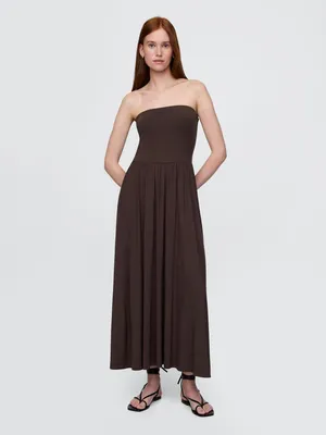 Produktbild von GAP Maxikleid XL aus Stretch-Viskose-Strickstoff, A-Linien-Schnitt, trägerlos mit Seitenschlitz, kühlend und integriertem BH