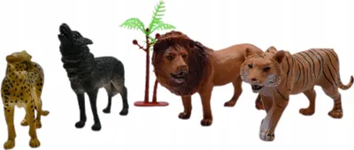 Produktbild von Realistische Tierfiguren Wildtiere Set - Löwe Wolf Tiger Zoo Spielzeug Kinder Edukativ 12cm