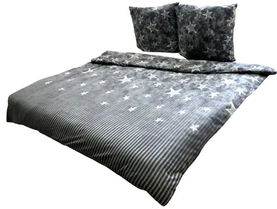 Produktbild von Thermo Fleece Bettwäsche 200x200 Winter Flausch Garnitur Grau Weiß Sterne 3 tlg