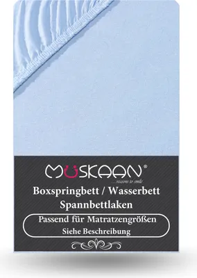 Produktbild von Premium Jersey Spannbettlaken 180x200 cm - 200x220 cm + 40 cm Boxspringbett mit Elasthan hellblau
