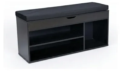 Produktbild von Schuhbank mit Sitzfläche für den Flur, 104x51x32 cm, Stoffsitz Schwarz