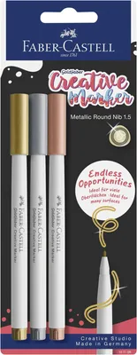 Produktbild von Faber-Castell 161108 - Goldfaber Creative Marker Set, 3 Filzstifte Metallic Farben, wasserfeste Stifte 1,5 mm Strichstärke